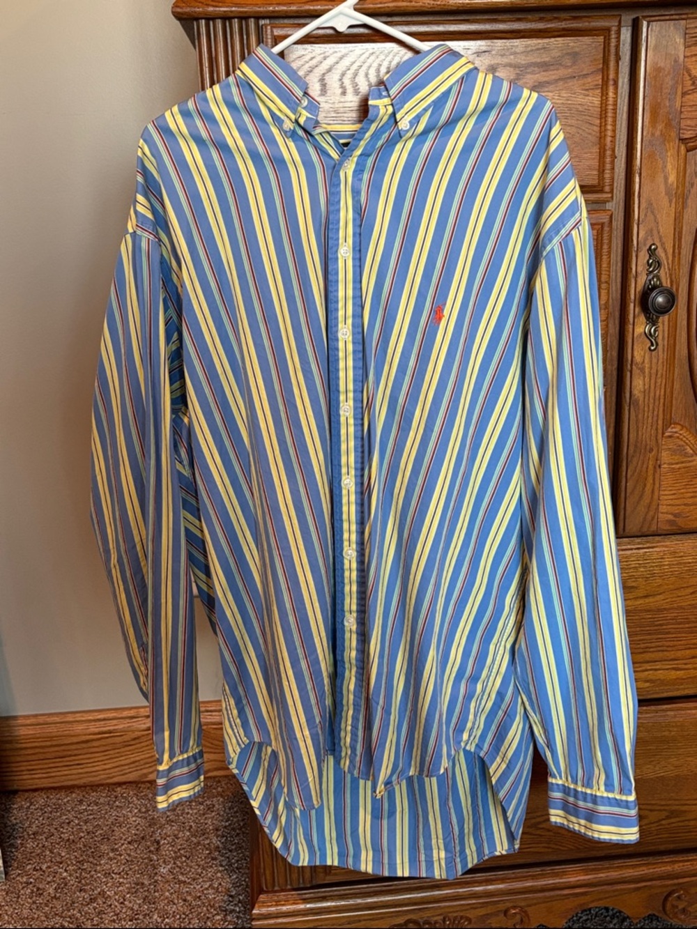 Ralph Lauren Blue, Yellow & White Striped Polo Button-Down